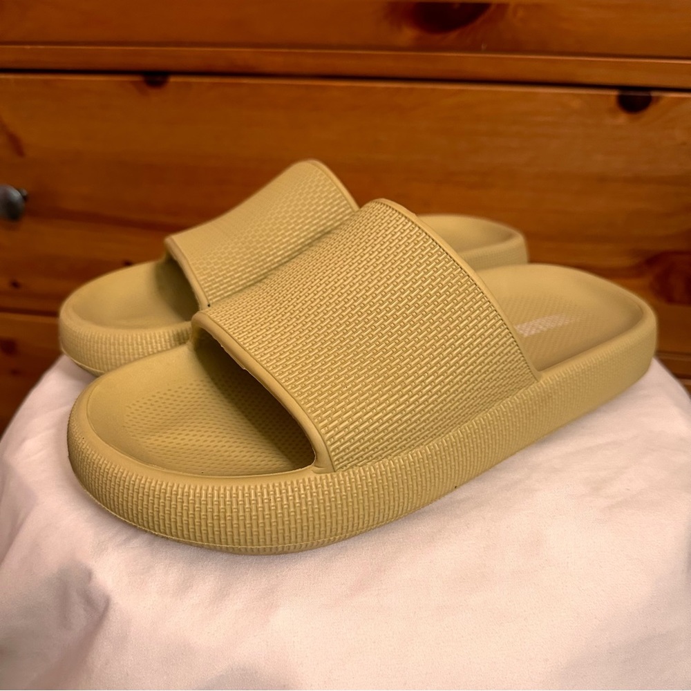 Mustard Yellow Thick Sole Comfy Cloud Slides!